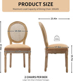 Vintage French Rattan Dining Chairs Set of 4, Round Back Accent Chairs with Rattan Backrest and Upholstered Linen Seat, Solid Wood Frame Sillas de Comedor for Dining Room & Kitchen, Camel