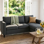 SUNLEI L-Shaped Sectional Couch, Modern Grey Reversible Sectional Sofa with Reversible Ottoman, 3-Seat Sectional Couches for Living Room and Apartment, Grey