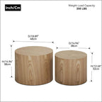Wood Side Table Round Small Coffee Tables Nesting End Table Set of 2 for Living Room Bedroom Office, No Assembling (Oak/Walnut - Round)