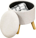 Storage Ottoman, Round Stool Chair with Cushioned Top, Cream White