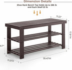Bamboo Shoe Bench, 3-Tier Shoe Organizer Holds Up to 286 lb, Entryway Bench with Shoe Storage Suitable for Closet & Living Room, 11.22 x 35.43 x 17.91, Espresso Brown