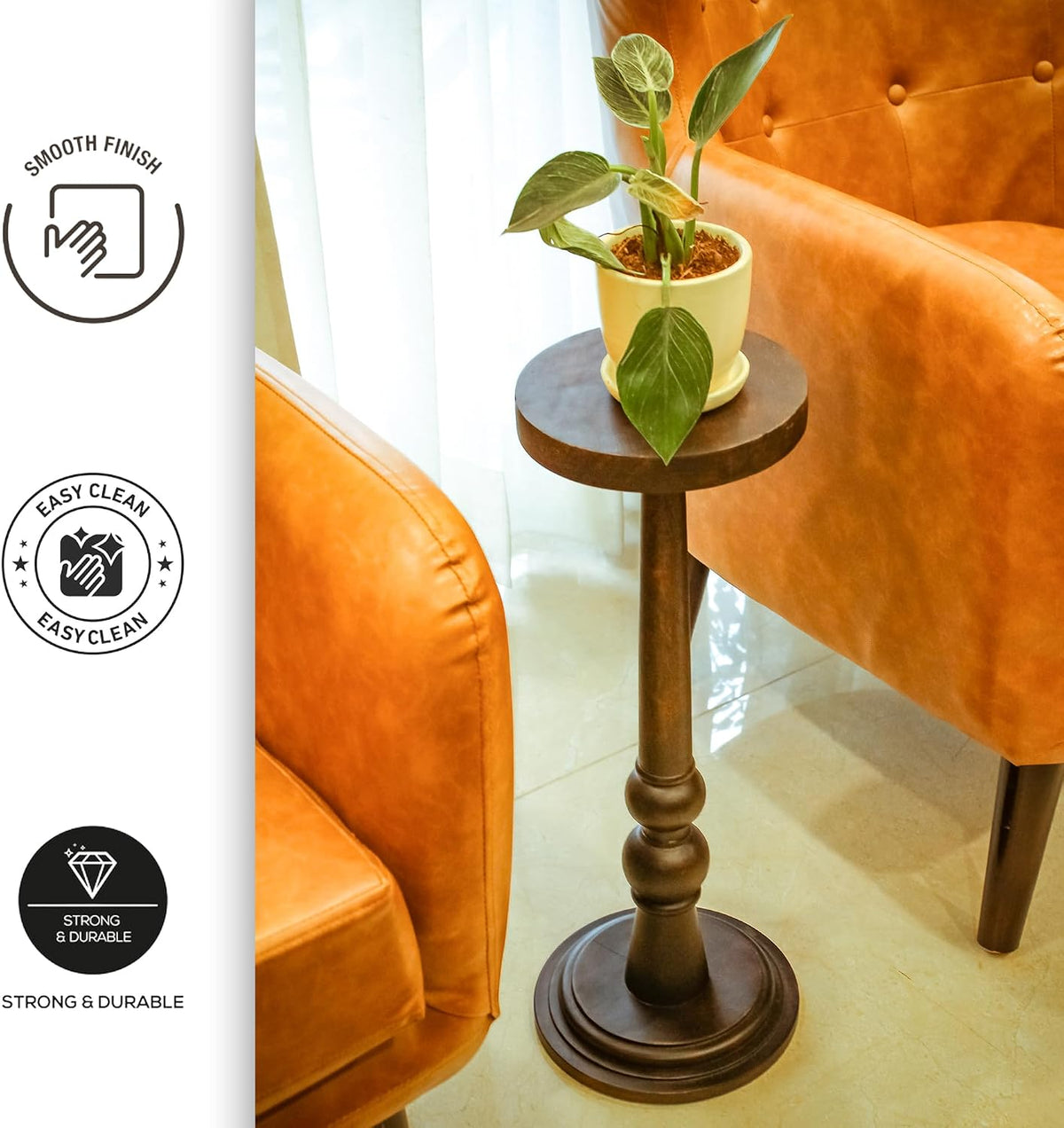 HOMORA DIY Wooden Plant Stand – Rustic Tall Side Table with Easy Assembly – Vintage Accent Table for Living Room, Bedroom, Office, Christmas, New Year, Thanksgiving