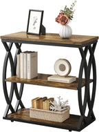 End Table, Narrow Side Table, 3-Tier End Table with Metal Frame, Living Room Side Table with Storage for Couch, Sofa, Bedroom, Small Spaces, Easy Assembly, 23.6"D*11.8"W*23.6"H, Rustic Brown