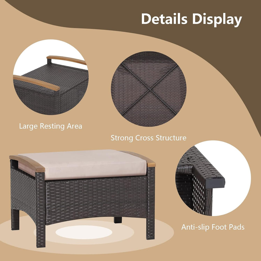 DORTALA Outdoor Ottoman Wicker 2 Piece, Square Patio Ottomans PE Rattan Foot Rest Footstool with Cushions for Couch, Chair, Beige