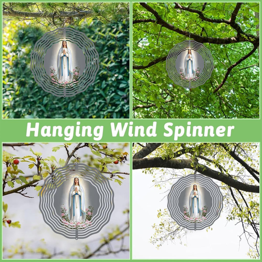 Virgin Mary Prayer Wind Spinner, Metal Wind Spinners Outdoor Indoor, Virgin Mary Cross Hanging Garden Decor for Outside, Stainless Wind Spinners for Yard and Garden 10 inch 3D (25.76X25 CM)
