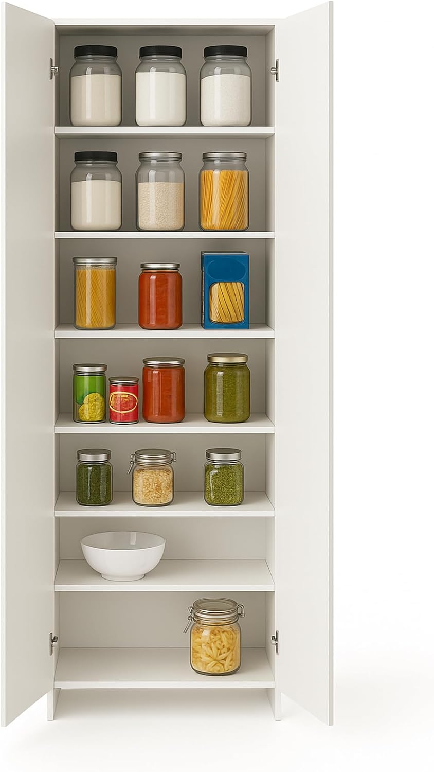Decorotika 72" Modern Tall Pantry Cabinet with Doors, Freestanding Kitchen Storage Cabinet with Adjustable Shelves, Slim White Utility Storage Organizer for Kitchen, Laundry Room, Bathroom