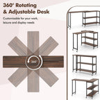 Giantex 360° Free Rotating Sofa Side Table, Patented Mobile End Table with 2-Tier Storage Shelves, 6 Universal Casters, Movable Laptop Tables for Snack, Couch, Walnut