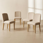 mopio Logan Upholstered Beige Parson Dining Chair Set of 4, Modern Farmhouse Solid Light Oak Wood with Ergonomic Curved Back Rest for Dining Room and Kitchen