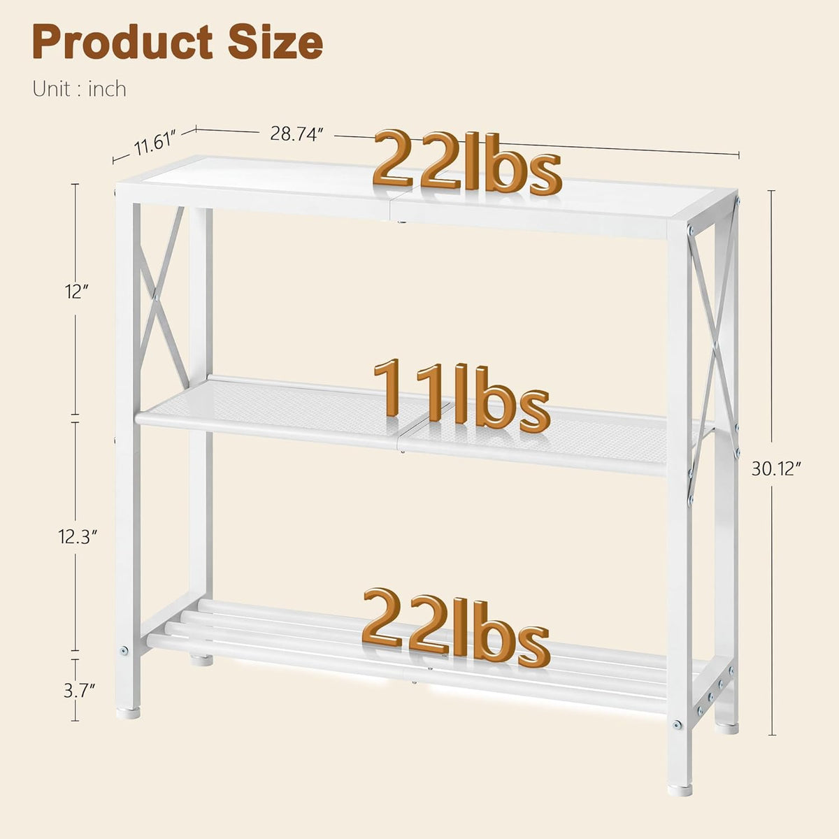 Hoctieon Industrial Console Table, 3 Tier Entryway Table, Metal Frame, Sofa Table with Shelf, Hallway Table, Entrance Table for Entryway, Living Room, Foyer, Hallway, White