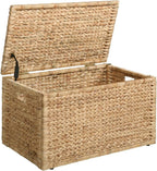 eHemco Water Hyacinth Wicker Storage Trunk, Natural, 30x17.5x17.5 Inches | Safety Hinge, Metal Frame, Decorative Blanket Chest & Storage Box, Farmhouse Woven Storage, For Living Room & Entryway