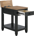 Martin Svensson Home Napa Farmhouse Chairside End Table with Charging Station, Solid Wood Narrow Side Table with Drawer & Shelf, Rustic Accent Table for Living Room or Bedroom. Black and Driftwood.