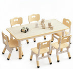 Jojoka Natural Wood Kids Table & 6 Chairs Set – with Storage Box | for ages 2-10, Built-in storage box, Graffiti desktop for creative play, Non-slip legs for safety.