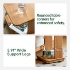 YESWOOD C Shaped End Table, Solid Wood Side Table, Small Rolling Side Table with 4 Lockable Wheels, 2-Tier Wood Bedside Table, End Tables Living Room, Bed Side Tables Bedroom, Home Office(19.69" H)
