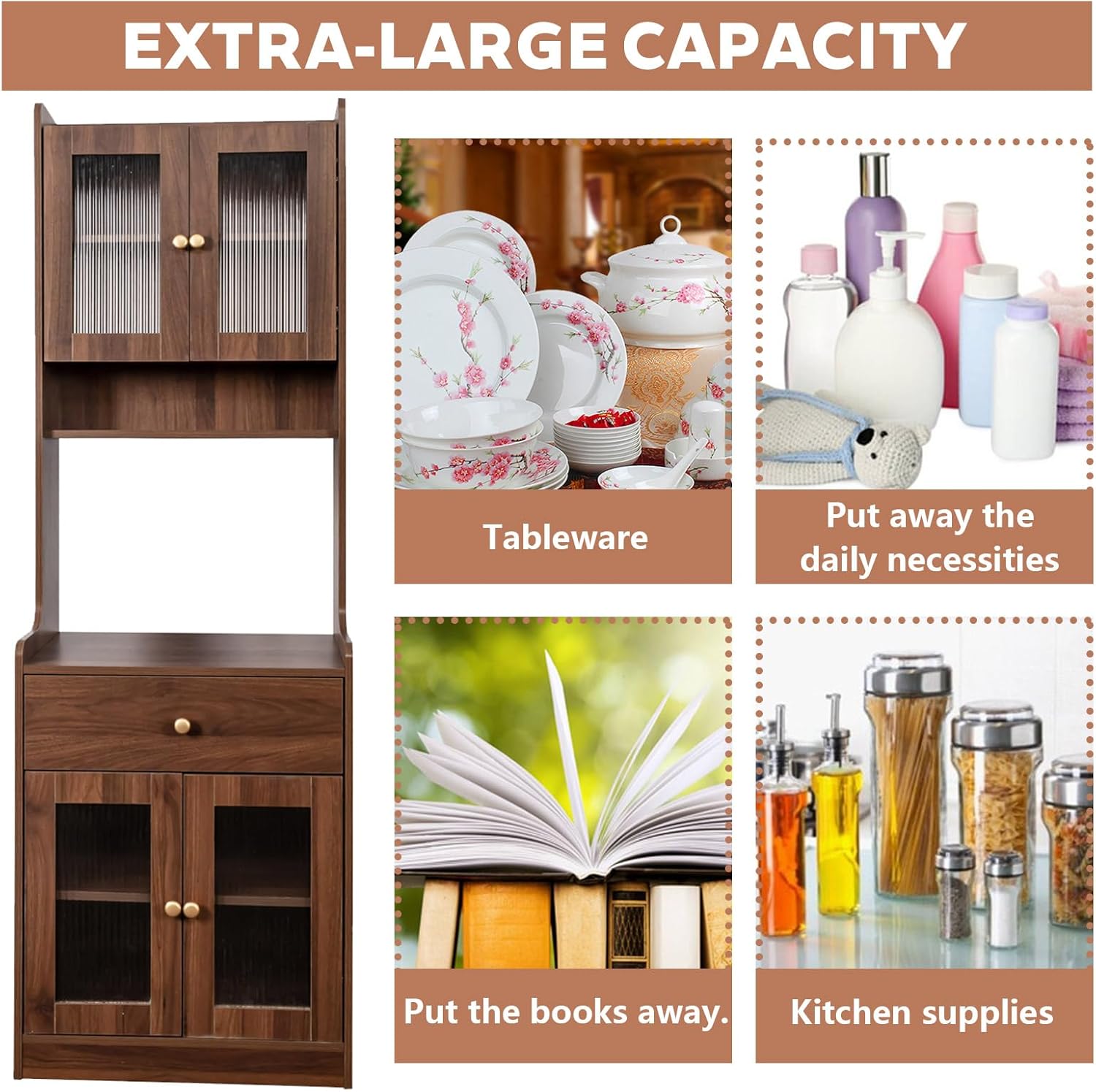 Anwick 71" Kitchen Hutch Pantry Cabinet, Farmhouse Coffee Bar Storage Cabinet with Microwave Stand, Adjustable Shelves, Freestanding Buffet Sideboard Cupboard w/Doors & Drawers