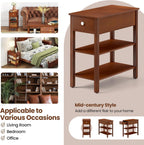 Giantex Narrow End Table, Farmhouse Side Tables with Drawer & Storage Shelves, Wood Sofa Side Tables, 3-Tier Nightstands for Small Space, Living Room, Bedroom, 23.5" L x 12" W x 24.5" H, Brown
