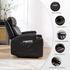 CANMOV Manual Recliner Chair with Massage and Heat,Breathable Leather Recliner Chair with Armrest and Backrest, Manual Reclining Single Sofa with 2 Cup Holders, Side Pocket for Living Room,Dark Brown
