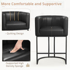 LUE BONA 26.4" H Counter Height Bar Stools Set of 2, Modern Barrel Counter Stools with Supporting Backrest and Arms, Black Metal Frame, Faux Leather Upholstered Barstools for Kitchen Islands, Black