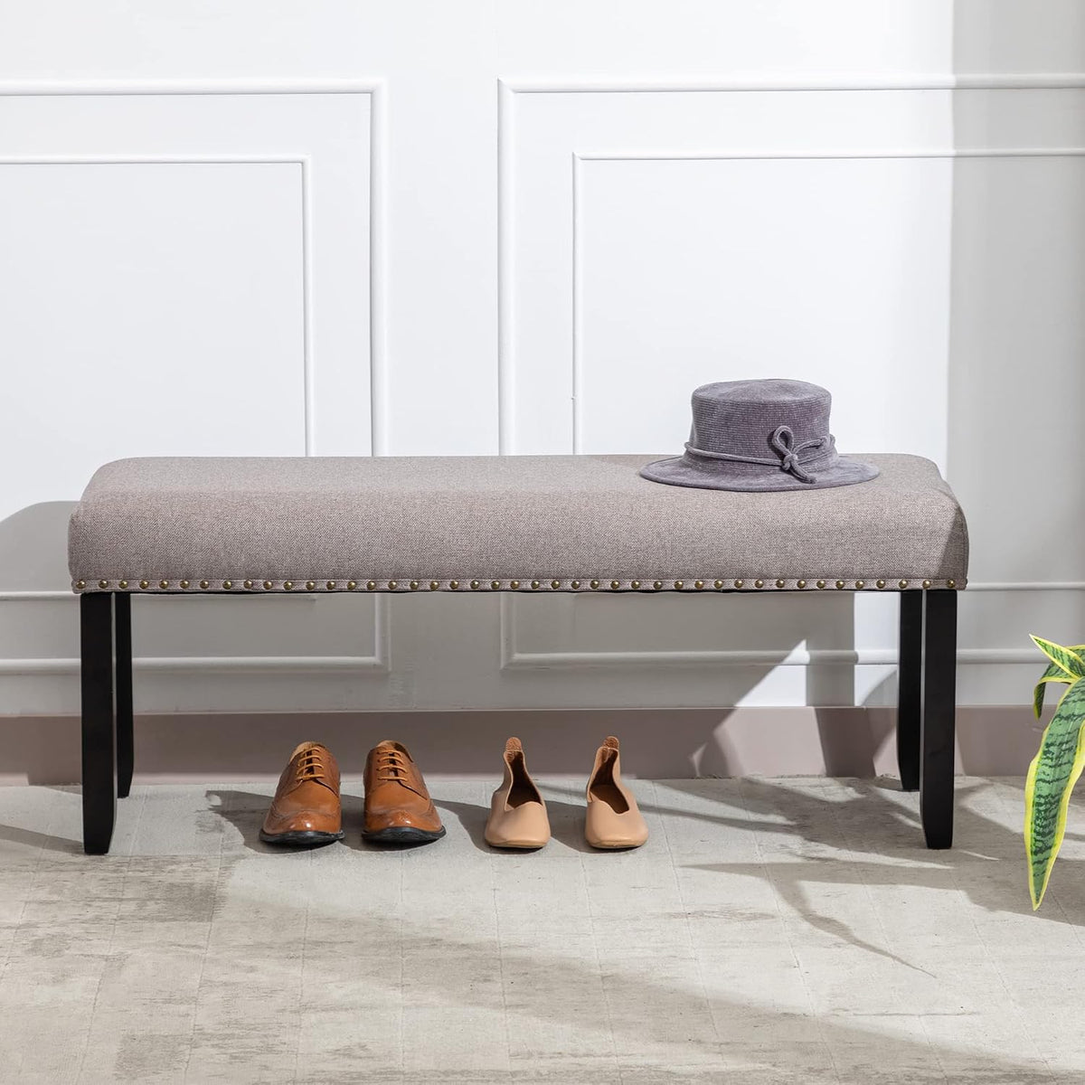 Duhome Elegant Lifestyle Nailhead Trim Bench, Khaki, Wood