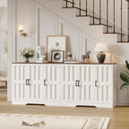 Modern Farmhouse Buffet Cabinet with Storage, 85" Large Sideboard Storage Cabinet with 6 Barn Doors, Coffee Liquor Bar Cabinet Wood Table Credenza with Adjustable Shelf for Kitchen Dining Living Room