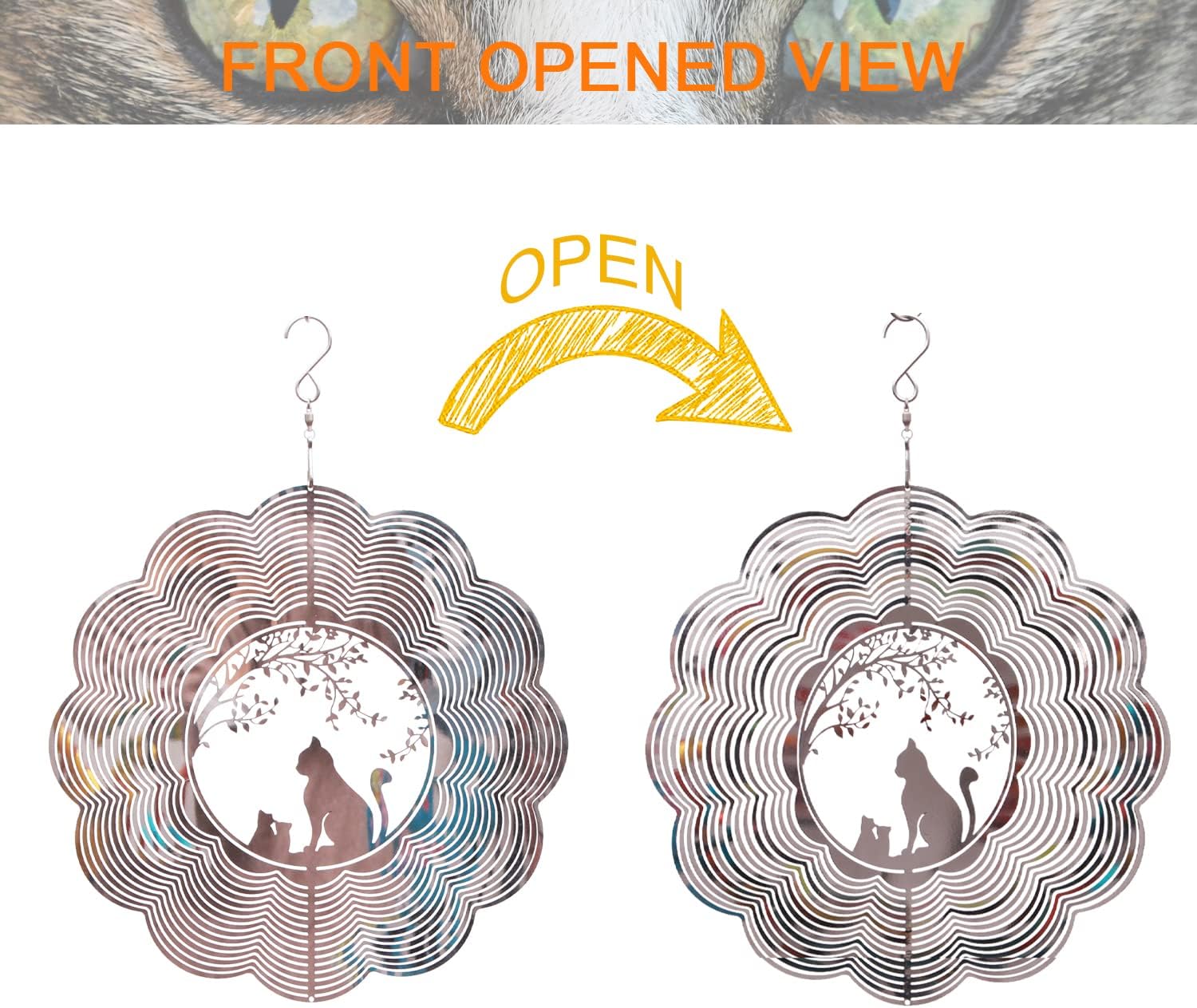 SPRING SONG Cat 3D Kinetic Wind Spinner for Yard and Garden Mirrored Stainless Steel Spinner Indoor and Outdoor Hanging Decor Crafts Ornament Gifts Kinetic Art Yard Garden Hanging Wind Spinner