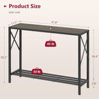 Tajsoon Industrial Console Table 41.8", 2 Tier Entryway Table with Storage Shelves, Narrow Sofa Table with Stable X-Frame, for Living Room, Hallway, Foyer, Office, Dark Grey
