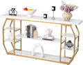 VEVOR Marble Console Table, 3 Tiers Modern Console Table for Open Storage, Golden Geometric Table with Iron Tubes, Anti-Tip Device and Triangular Support for Living Room, Hallway, Entryway