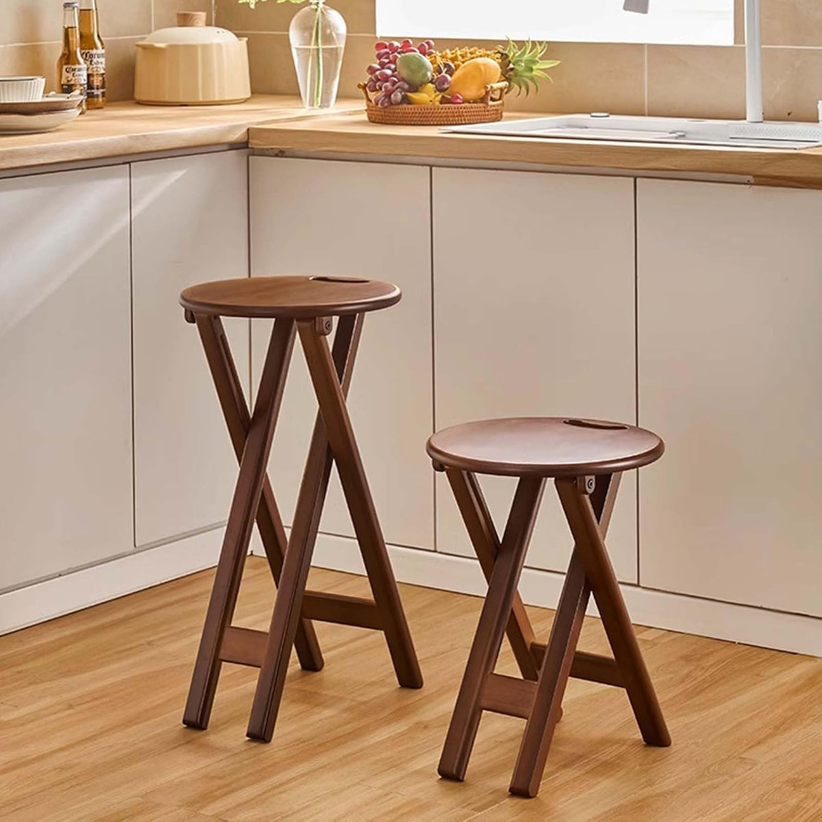Folding Bar Stool 24.8 Inches Foldable Kitchen Bar Stool for Adults Counter Height Barstools Backless Folding High Stools for Outdoor Kitchen Island with Handle and Chair Cushion (1)