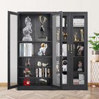 Curio Display Cabinet with Glass Doors,71”H Metal Display Case with 4 Adjustable Shelves - Black China Storage Cabinet for Collectibles, Trophies & Liquor - Locking Tall Glass Cabinet for Home