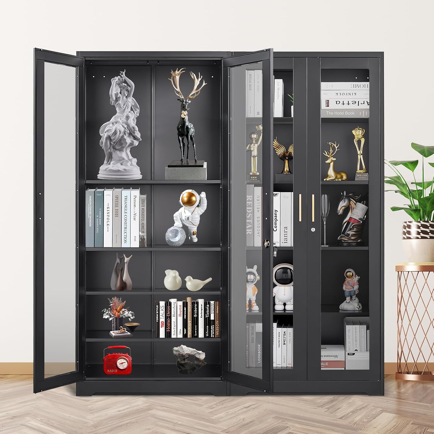 Curio Display Cabinet with Glass Doors,71”H Metal Display Case with 4 Adjustable Shelves - Black China Storage Cabinet for Collectibles, Trophies & Liquor - Locking Tall Glass Cabinet for Home