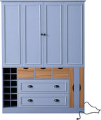 LUMISOL Farmhouse Kitchen Pantry Cabinet, 71" Tall Freestanding Storage Cabinets with Foldable Doors, Power Outlet and Shelves, Dining Storage Cabinet Cupboard with Wine Racks and Serving Trays, Gray