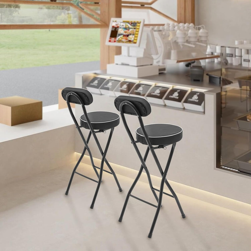 2 Pcs Folding Counter Height Stool Chair Padded Portable Stools with Foldable & 275 Lbs Load Capacity Tall Foldable Stool Chair Stools With Backrest for Camping, Barbecues, Traveling(Black)
