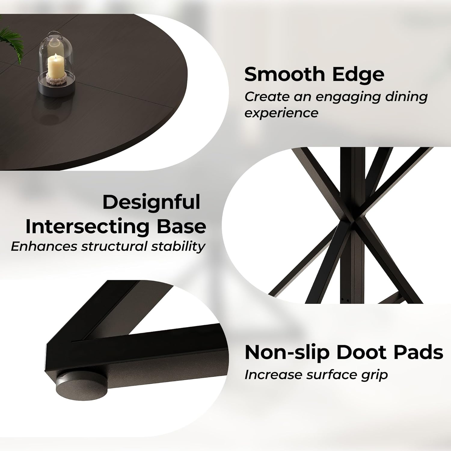 IDEALHOUSE 47 Inch Round Dining Table for 4, Farmhouse Kitchen Table with Metal K-Base, Black Circle Wood Table for Dining Room, Kitchen, Apartment & Living Room (Table Only)