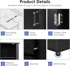 Merax 61.4" Pantry Cabinet with One Door & Two Drawers, Adjustable Shelves Storage Cupboard for Kitchen/Dining Room/Bathroom, Soild Wood Legs, Black
