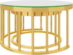 JIVOIT 2-Piece Round Nesting Coffee Table Set with Gold Metal Frame | Modern Circular Cocktail Table, Tempered Glass Tabletop, Accent Nesting Tables, Rounded Edge, Space-Saving, Living Room