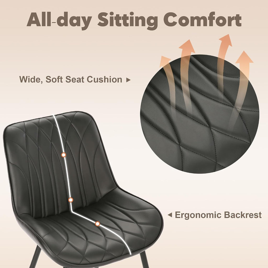 GarveeHome Dining Chairs Set of 6, Modern Dining Room Chairs with Thick Cushions, Upholstered Faux Leather Cushion Seat and Sturdy Metal Legs, Kitchen Side Armless Chair Black
