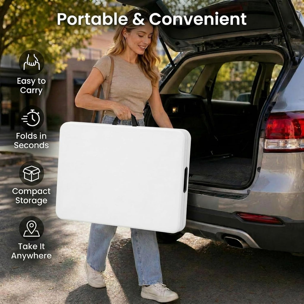 HAISIWLKJ Folding Table 6 FT Lightweight Camping Table White Portable Plastic Rectangular Outdoor Dining Table Steel Legs Fold-in-Half with Carrying Handle for Indoor,Picnic,Party,Wedding,Events