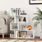 GIANTEX 5-Tier S-Shaped Bookshelf, Geometric Bookcase w/Open Cubes, Modern Decorative Display Shelf w/Anti-Toppling Kits, Freestanding Storage Rack for Living Room, Study, Home, Office, White