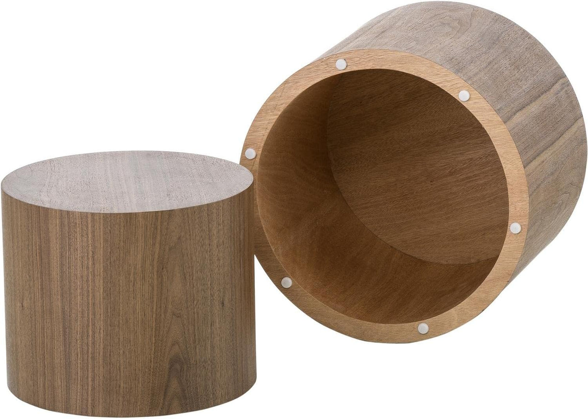 Wood Side Table Round Small Coffee Tables Nesting End Table Set of 2 for Living Room Bedroom Office, No Assembling (Oak/Walnut - Round)