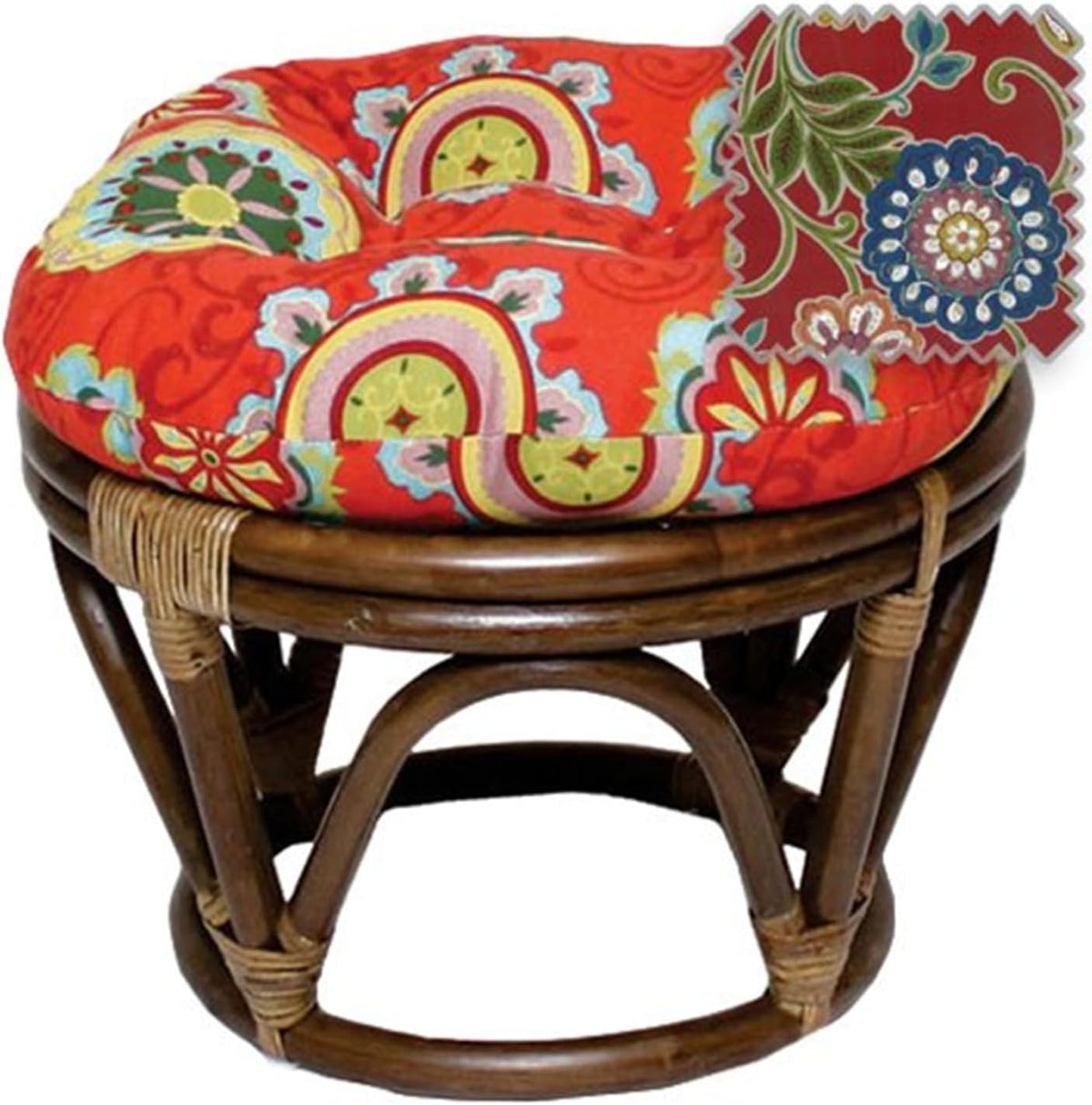 Maykoosh Rattan Ottoman Footrest with Cushion - Patio Furniture, Indoor Outdoor Decor, Stylish Foot Stool, 25x25x18 Inches