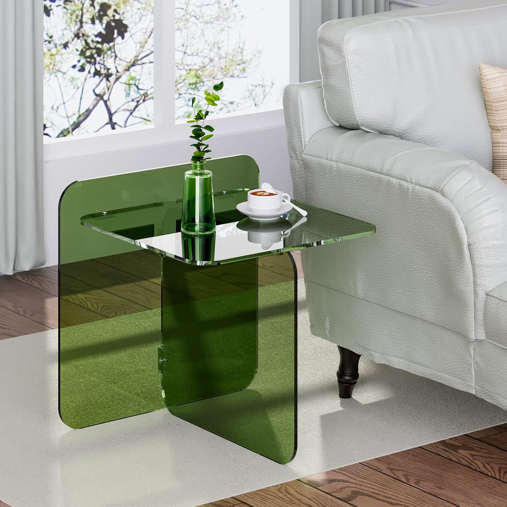 Acrylic Side Table, End Table Clear Modern Bedside Table for Bedroom Living Room, Lucite Nightstand (Clear, 19.7" × 19.7" × 18")