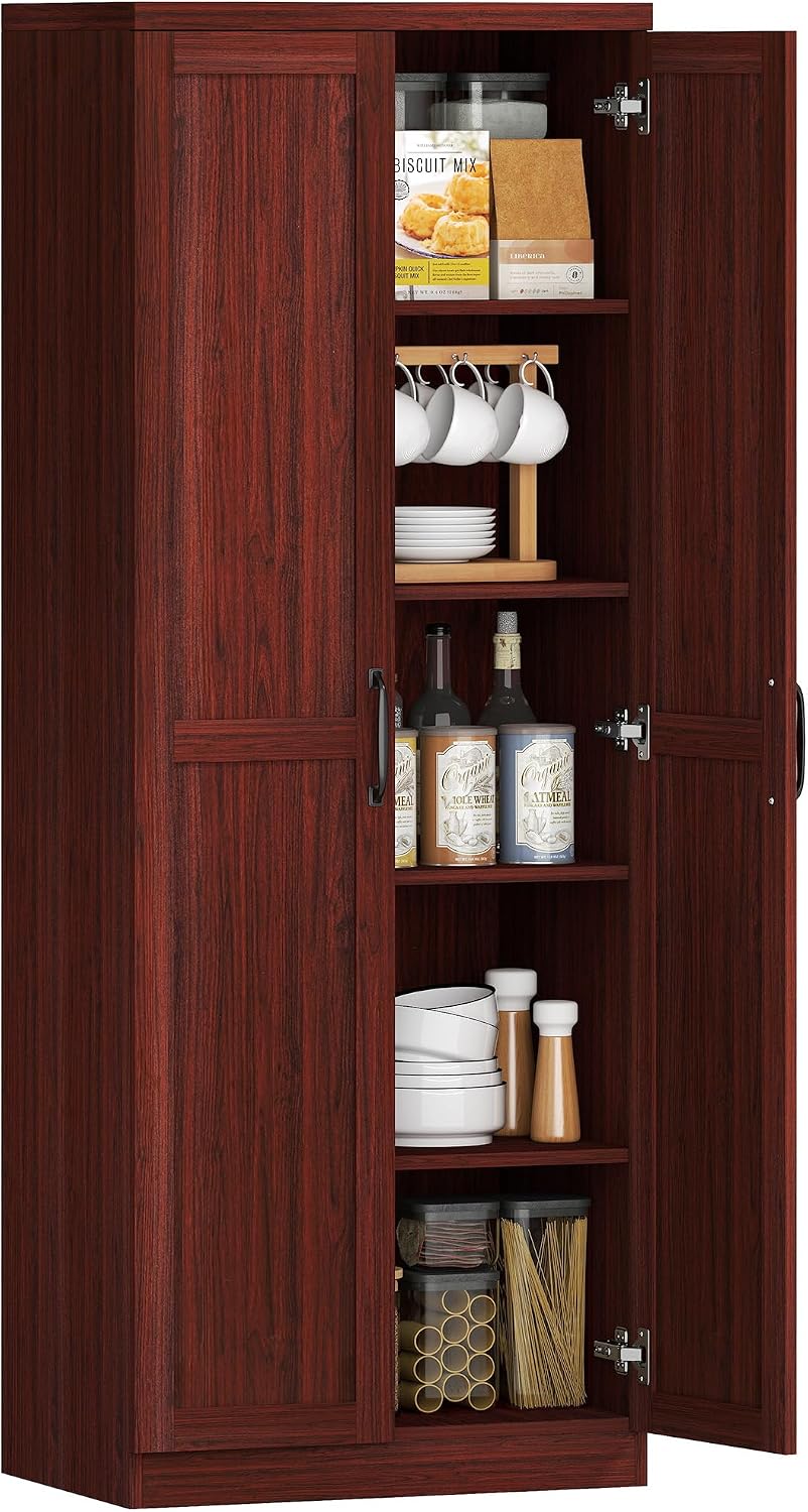 HOMCOM 63" 2-Door Kitchen Pantry 5-Tier Espresso | Freestanding Storage Cabinet, Shelving, 2 Adjustable Shelves, for Dining Room
