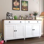 4 EVER WINNER Buffet Cabinet with Storage, 55'' Sideboard Buffet Cabinet with 2 Drawers, Coffee Bar Cabinet with 4 Doors, Kitchen Buffet Cabinet for Living Room, White
