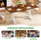YITAHOME 70.3 Inch Modern Minimalist Dining Table for 6-8, Sturdy Wooden Table with Geometric White Metal Legs, for Dining Room, Kitchen, Conference Room