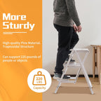 3-Step Ladder Chair Folding Step Stool Chair 22.44" L x 16.33" W x 25.6" H 220 LBS Load Capacity White Pinewood Counter Chairs for Kitchen Bedroom Living Room Warehouse, Space Saving