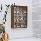 Ikee Design Wooden 30-Souvenir Spoon Display Case Cabinet, Wall-Mounted Tea Spoon Rack with Tempered Glass Door Suitable for Collection Display, Brown Color, 13.4W x 2.6D x 15.7H in