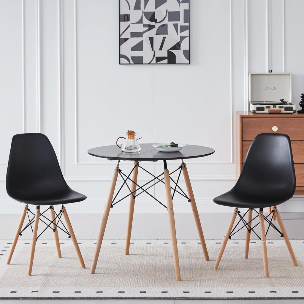 Dining Chairs Set of 4, Modern Plastic Kitchen Chairs with Beech Wood Legs for Dinner Living Waiting Room Bedroom, Black