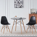 Dining Chairs Set of 4, Modern Plastic Kitchen Chairs with Beech Wood Legs for Dinner Living Waiting Room Bedroom, Black