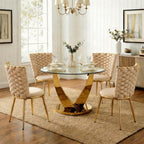 38.9" Round Glass Dining Table for 2-4, Modern Dining Room Table with Tempered Glass Tabletop & Stainless Steel Base, Round Glass Kitchen Table for Home, Small Space(Gold)
