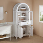 roomfitters 71" Tall Arched Pantry Cabinet with Fluted Glass Doors & Hidden Drawer, 4-Door Display Cupboard, White