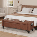 60" Storage Ottoman Bench, Faux Leather Upholstered Bed Bench, Brown | Benches with Tufted Buttons and Nailhead Trim, Large Ottoman with Storage for King Size End of Bed, Bedroom,Entryway,Hallway